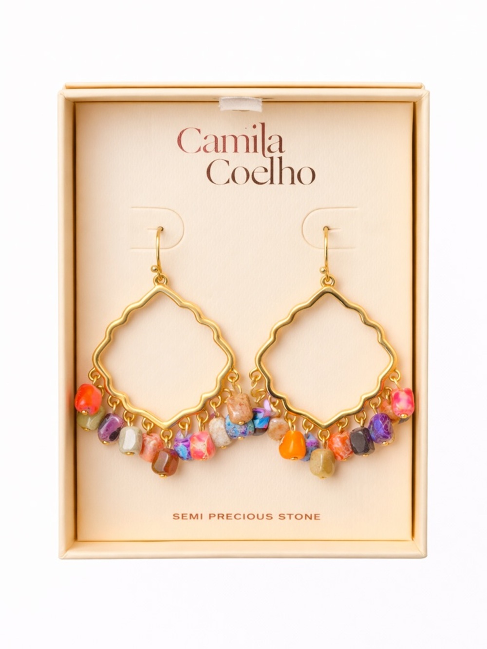 Camila Coelho Gold Hoop Earrings with Multicolor Stone Beads